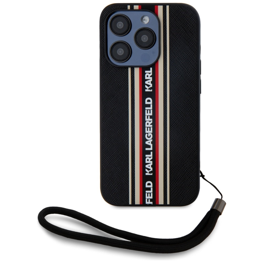 Capa para Apple iPhone 15 Pro Max, Karl Lagerfeld, Saffiano Athleisure Stripes com Alça, Rosie