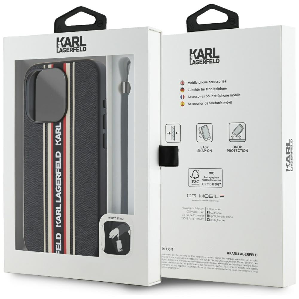 Capa para Apple iPhone 15 Pro Max, Karl Lagerfeld, Saffiano Athleisure Stripes com Alça, Rosie