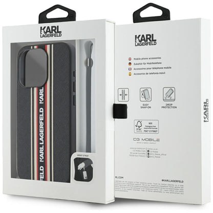 Capa para Apple iPhone 15 Pro Max, Karl Lagerfeld, Saffiano Athleisure Stripes com Alça, Rosie