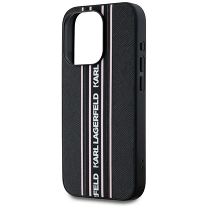 Capa para Apple iPhone 15 Pro Max, Karl Lagerfeld, Saffiano Athleisure Stripes com Alça, Rosa