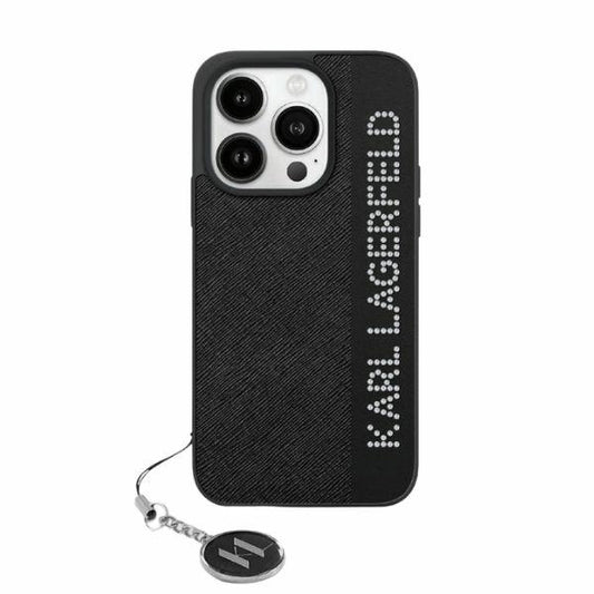 Capa para Apple iPhone 15 Pro Max, Karl Lagerfeld, Saffiano Rhinestones & Charm, Preta