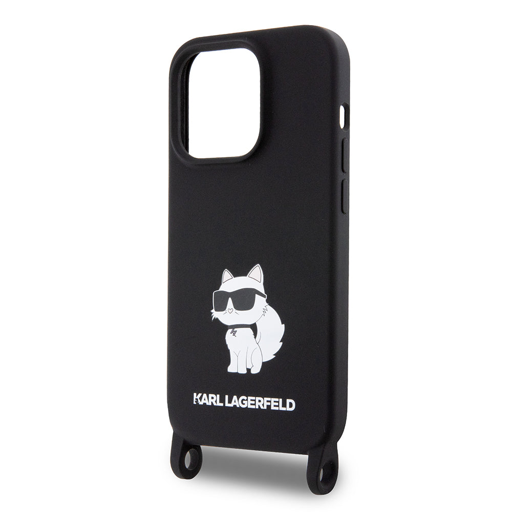 Case for Apple iPhone 15 Pro Max, Karl Lagerfeld, Silicone Crossbody Ikonik Karl, Black