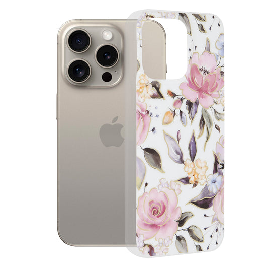 Capa para Apple iPhone 15 Pro Max, Techsuit, Marble, Branca