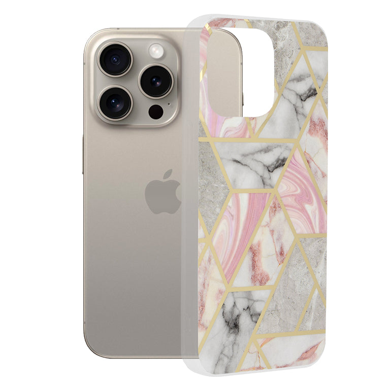 Capa para Apple iPhone 15 Pro Max, Techsuit, Marble, Rosa