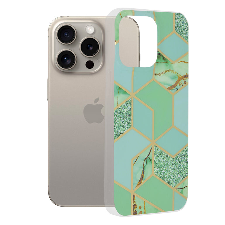 Capa para Apple iPhone 15 Pro Max, Techsuit, Marble, Verde