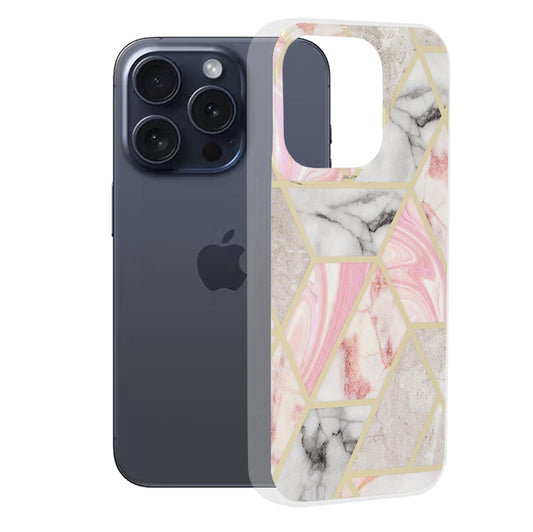 Capa para Apple iPhone 15 Pro, Techsuit, Marble, Rosa
