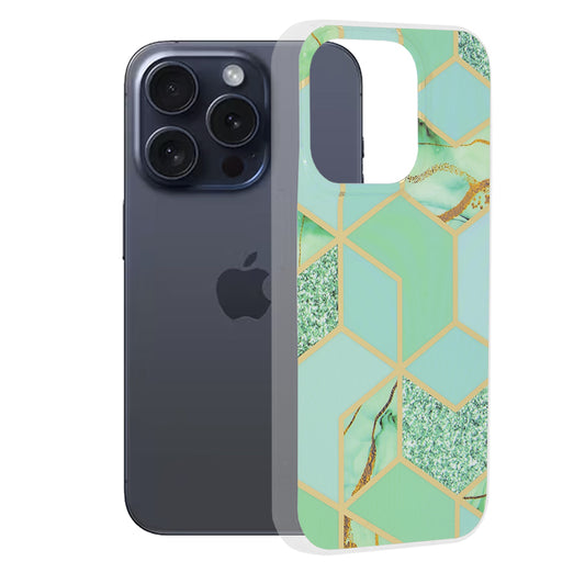 Capa para Apple iPhone 15 Pro, Techsuit, Marble, Verde