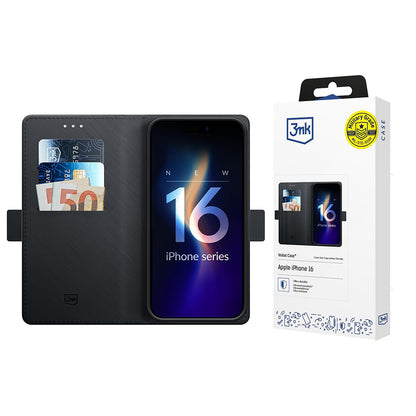 Capa para Apple iPhone 16, 3MK, Carteira, Preta