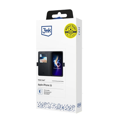 Capa para Apple iPhone 16, 3MK, Carteira, Preta
