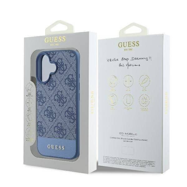Capa para Apple iPhone 16, Guess, 4G Bottom Stripe, Azul