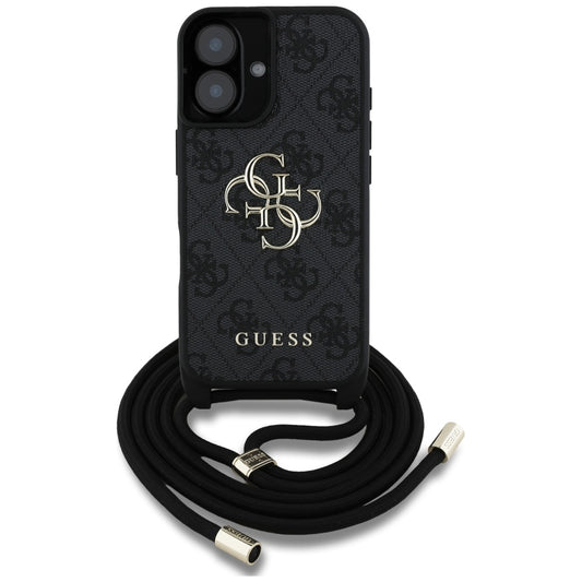 Capa para Apple iPhone 16, Guess, 4G CBDY Big Logo com Alça de Cordão, Preta