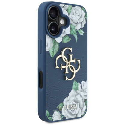Capa para Apple iPhone 16, Guess, 4G Grained Roses Big Logo, Azul