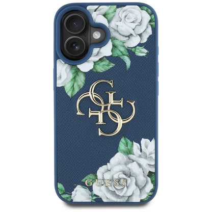 Capa para Apple iPhone 16, Guess, 4G Grained Roses Big Logo, Azul