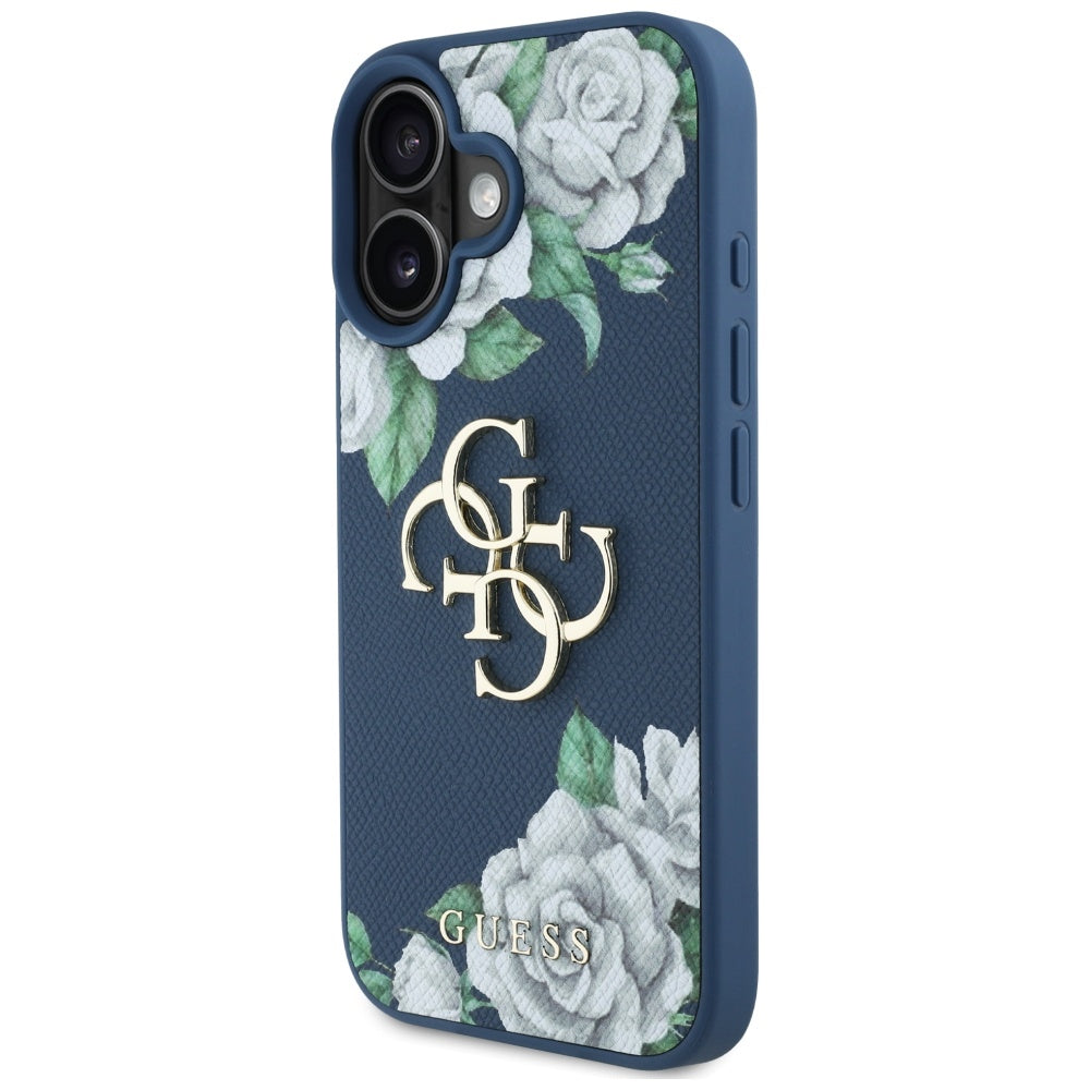 Capa para Apple iPhone 16, Guess, 4G Grained Roses Big Logo, Azul