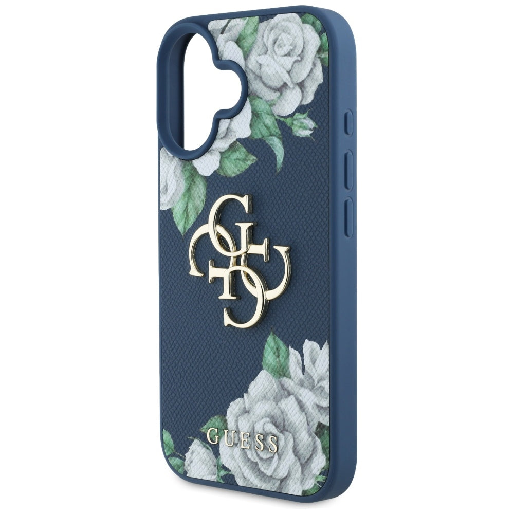 Capa para Apple iPhone 16, Guess, 4G Grained Roses Big Logo, Azul