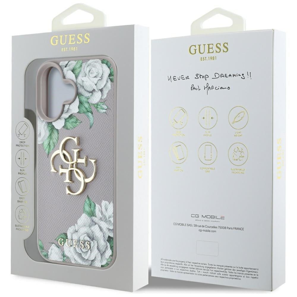 Capa para Apple iPhone 16, Guess, 4G Grained Roses Big Logo, Roxo
