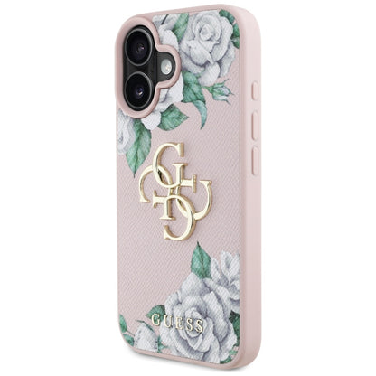Capa para Apple iPhone 16, Guess, 4G Grained Roses Big Logo, Rosa