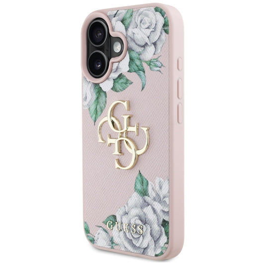 Capa para Apple iPhone 16, Guess, 4G Grained Roses Big Logo, Rosa