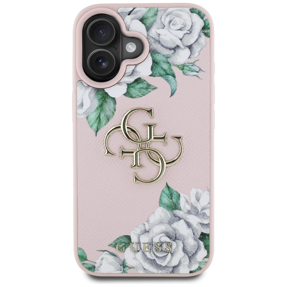Capa para Apple iPhone 16, Guess, 4G Grained Roses Big Logo, Rosa