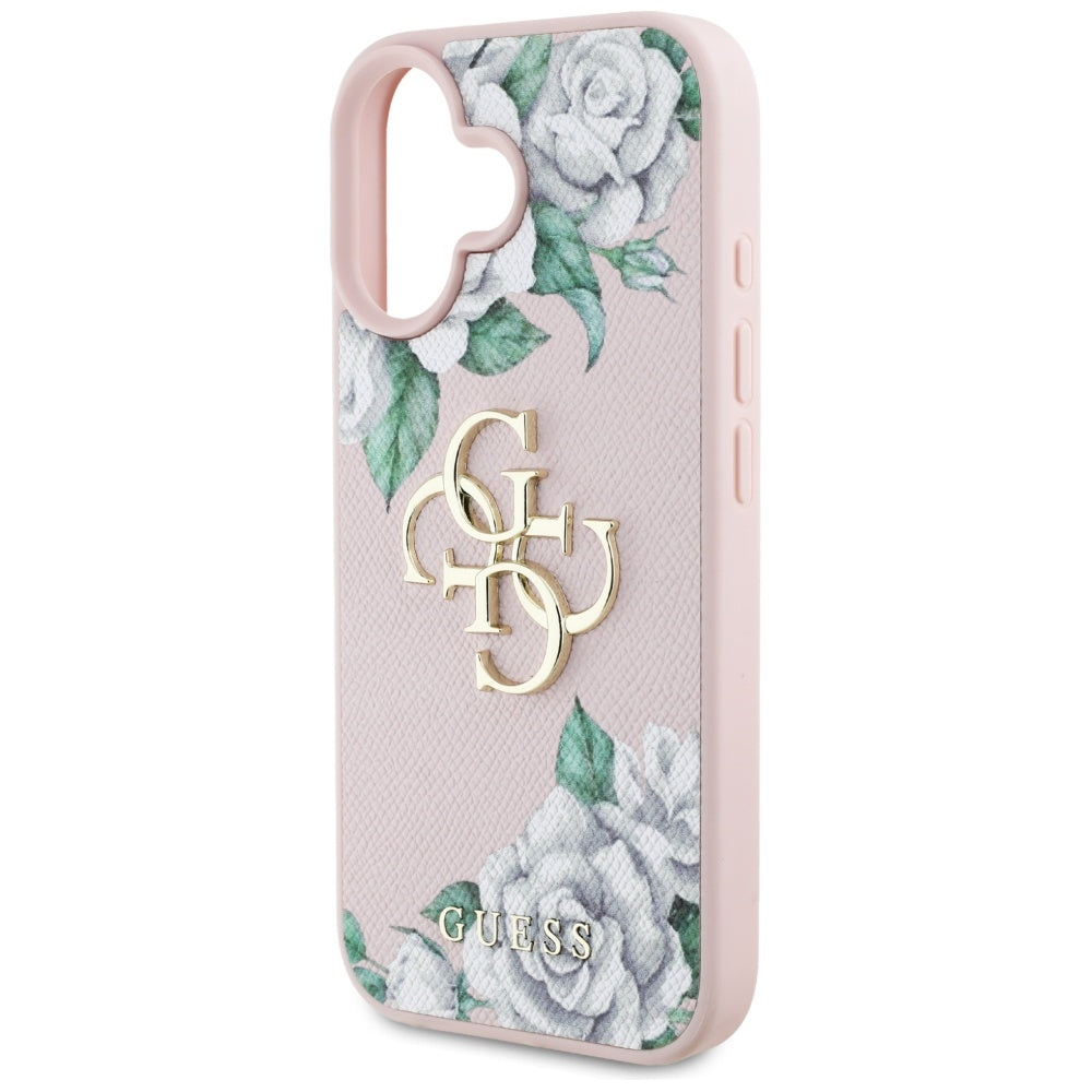 Capa para Apple iPhone 16, Guess, 4G Grained Roses Big Logo, Rosa