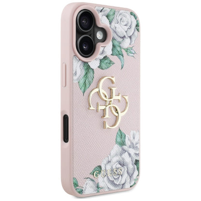 Capa para Apple iPhone 16, Guess, 4G Grained Roses Big Logo, Rosa