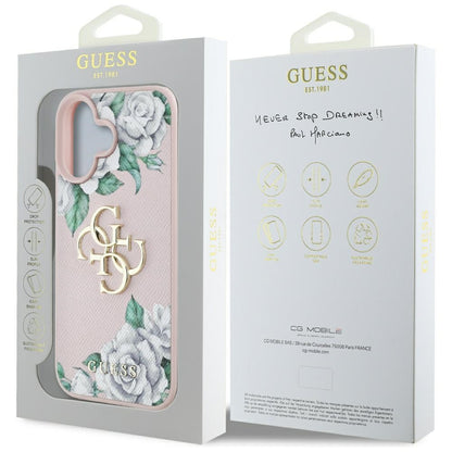 Capa para Apple iPhone 16, Guess, 4G Grained Roses Big Logo, Rosa