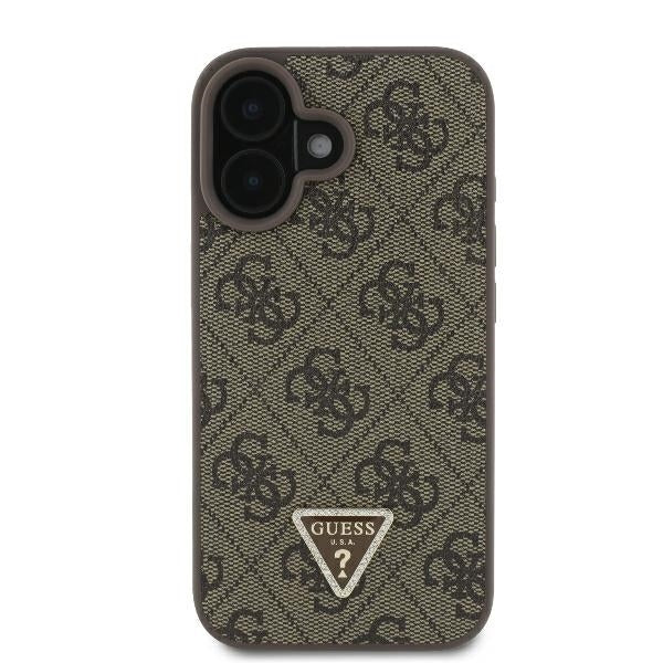 Capa para Apple iPhone 16, Guess, Crossbody 4G Triangle Strass, Castanho