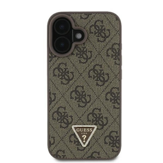 Capa para Apple iPhone 16, Guess, Crossbody 4G Triangle Strass, Castanho