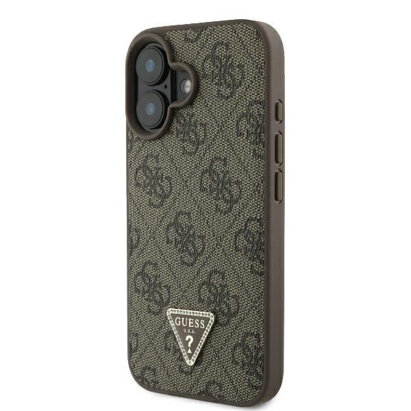 Capa para Apple iPhone 16, Guess, Crossbody 4G Triangle Strass, Castanho
