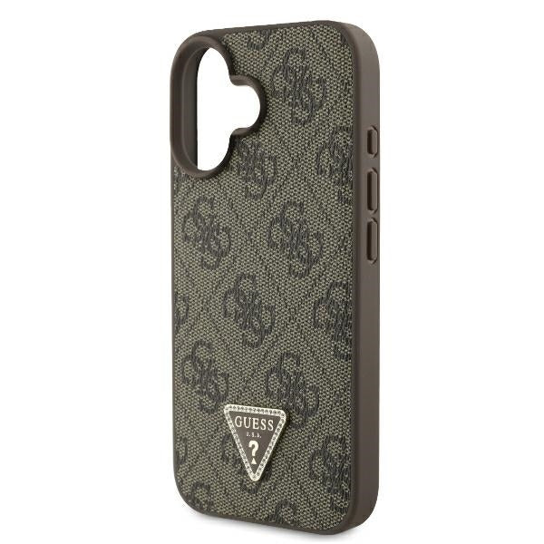 Capa para Apple iPhone 16, Guess, Crossbody 4G Triangle Strass, Castanho