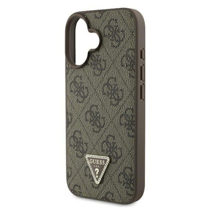 Capa para Apple iPhone 16, Guess, Crossbody 4G Triangle Strass, Castanho