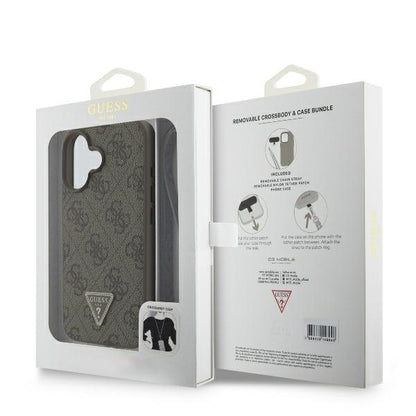 Capa para Apple iPhone 16, Guess, Crossbody 4G Triangle Strass, Castanho