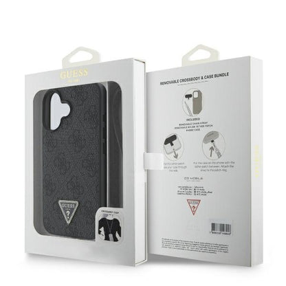 Capa para Apple iPhone 16, Guess, Crossbody 4G Triangle Strass, Preta