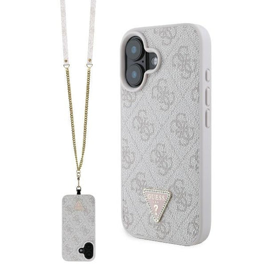 Capa para Apple iPhone 16, Guess, Crossbody 4G Triangle Strass, Rosa
