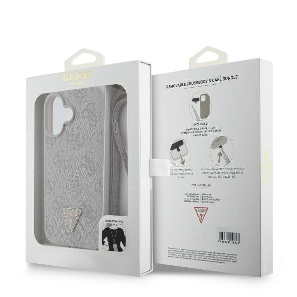 Capa para Apple iPhone 16, Guess, Crossbody 4G Triangle Strass, Rosa