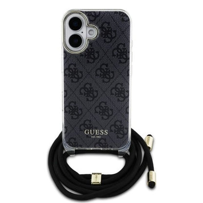 Capa para Apple iPhone 16, Guess, Crossbody Cord 4G Print, Preta