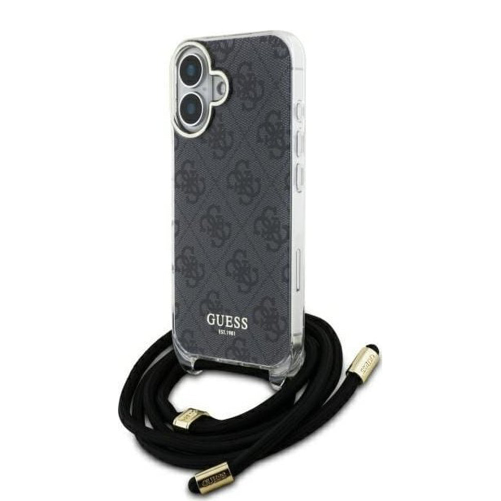 Capa para Apple iPhone 16, Guess, Crossbody Cord 4G Print, Preta