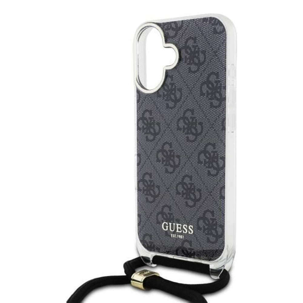 Capa para Apple iPhone 16, Guess, Crossbody Cord 4G Print, Preta