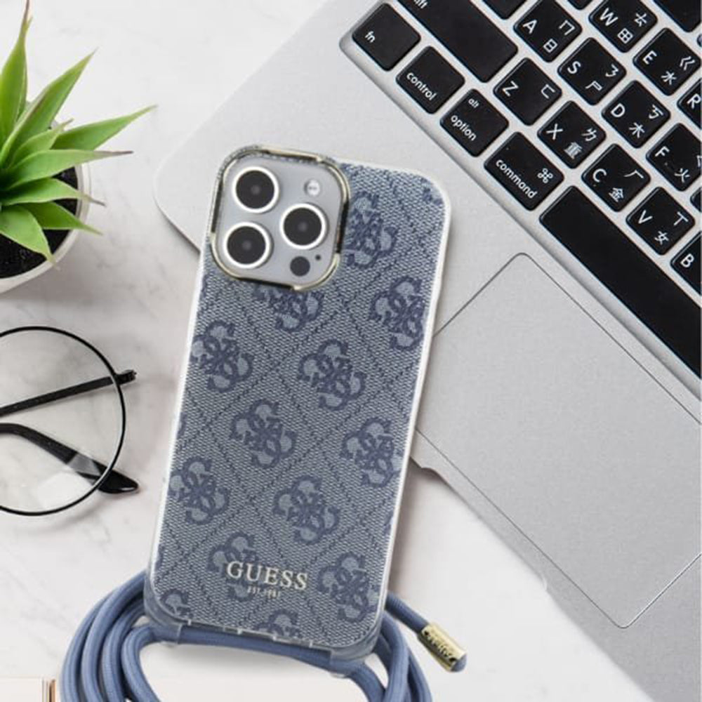 Capa para Apple iPhone 16, Guess, Crossbody Cord 4G Print, Preta