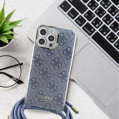 Capa para Apple iPhone 16, Guess, Crossbody Cord 4G Print, Preta