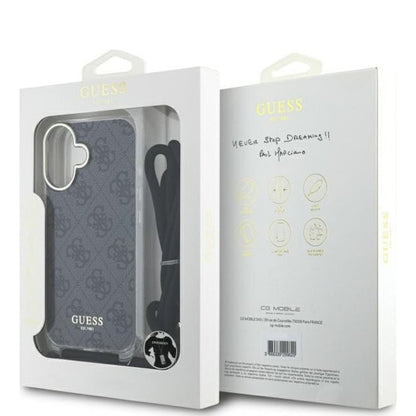 Capa para Apple iPhone 16, Guess, Crossbody Cord 4G Print, Preta