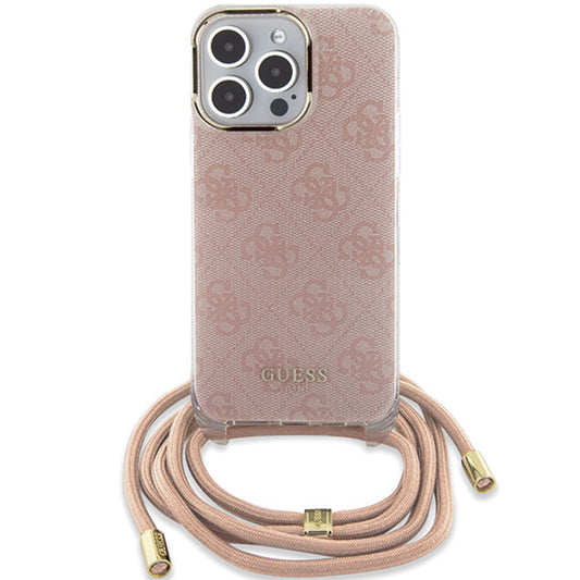 Capa para Apple iPhone 16, Guess, Crossbody Cord 4G Print, Rosa