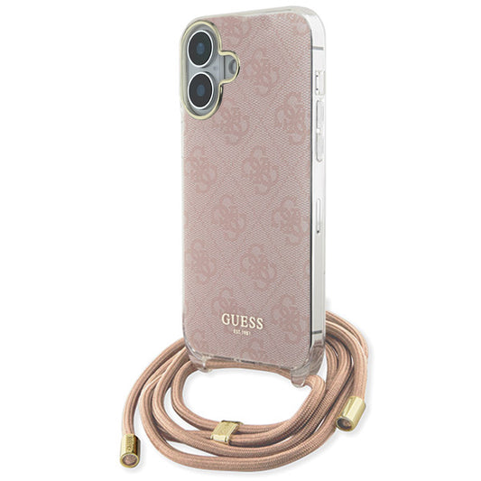 Capa para Apple iPhone 16, Guess, Crossbody Cord 4G Print, Rosa