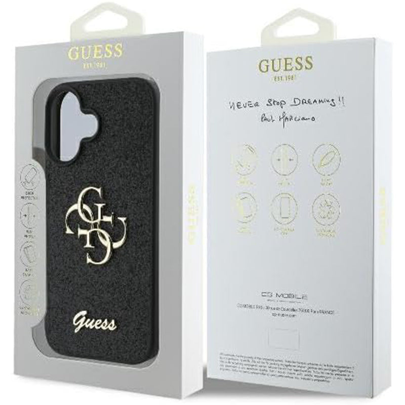 Capa para Apple iPhone 16, Guess, Fixed Glitter Big 4G, Preta