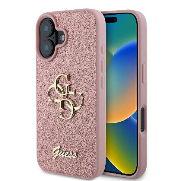 Capa para Apple iPhone 16, Guess, Fixed Glitter Big 4G, Rosa