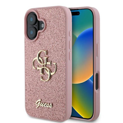 Capa para Apple iPhone 16, Guess, Fixed Glitter Big 4G, Rosa