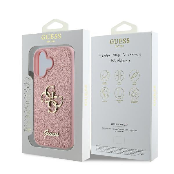 Capa para Apple iPhone 16, Guess, Fixed Glitter Big 4G, Rosa