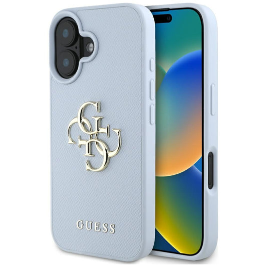 Capa para Apple iPhone 16, Guess, Grained Big 4G Logo Small Classic Logo, Azul