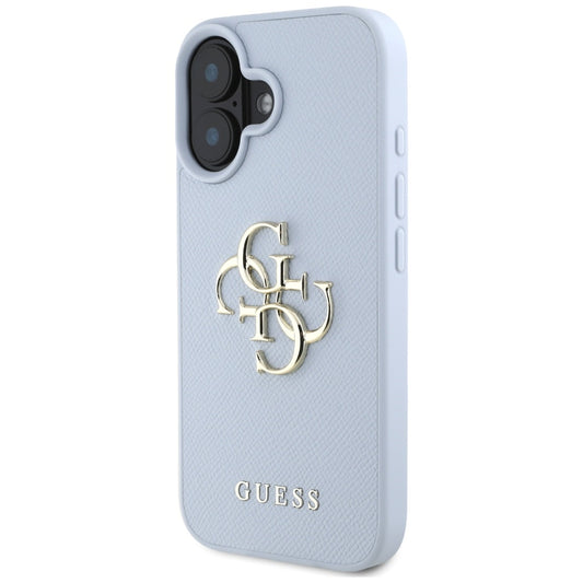 Capa para Apple iPhone 16, Guess, Grained Big 4G Logo Small Classic Logo, Azul