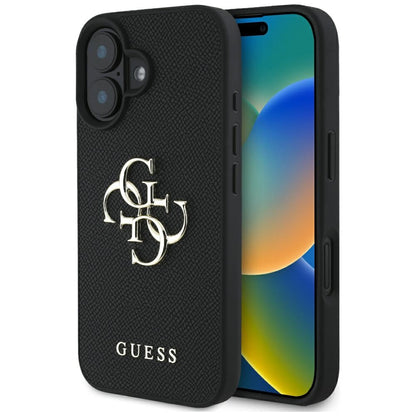Capa para Apple iPhone 16, Guess, Grained Big 4G Logo Small Classic Logo, Preta